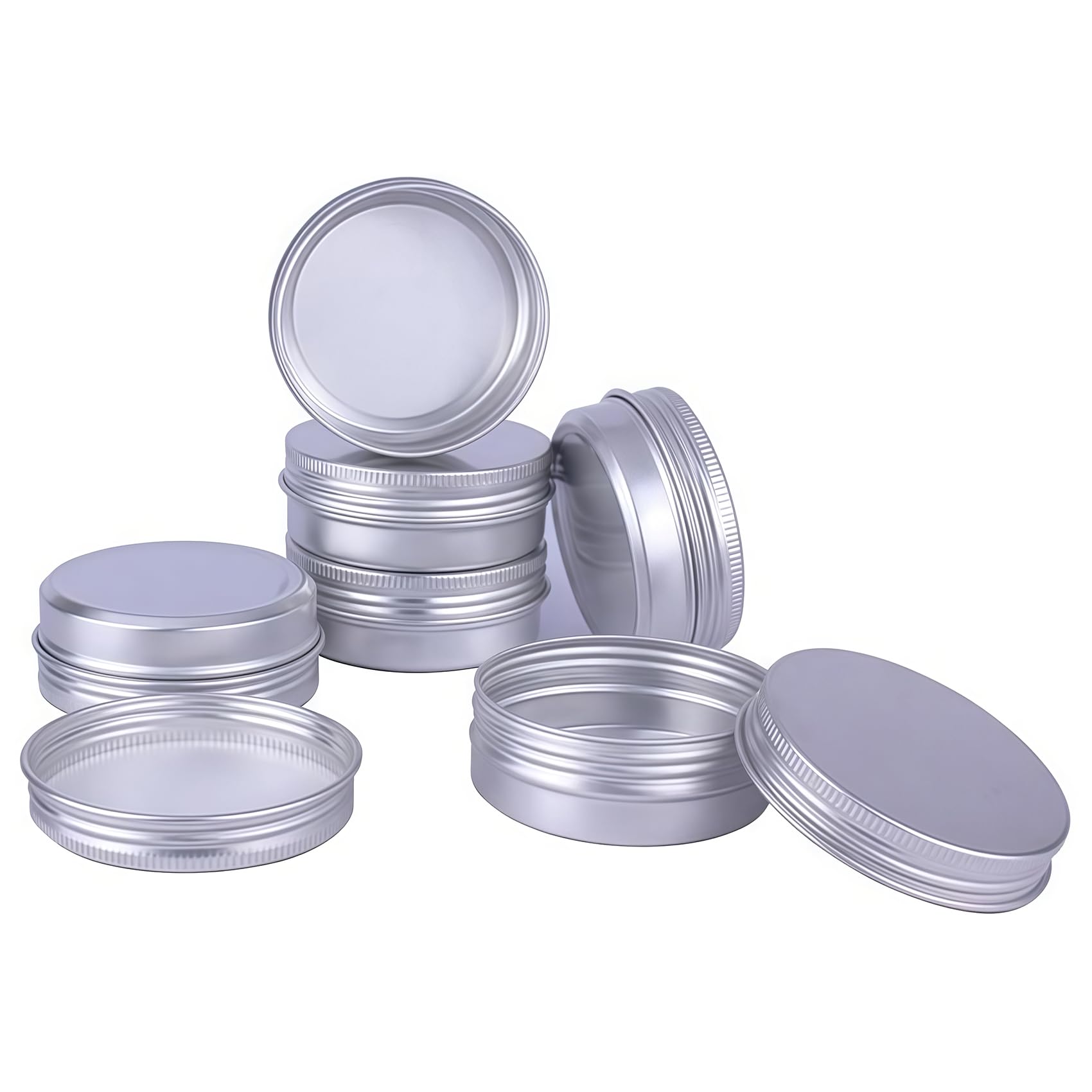 12PCS 60ML/Gram 2oz Silver Aluminum Cosmetic Sample Packing Tins Cases with Screw Lids Round Storage Jar Containers for Lip Balm DIY Salves Candles Eye Shadow Powder and Tea
