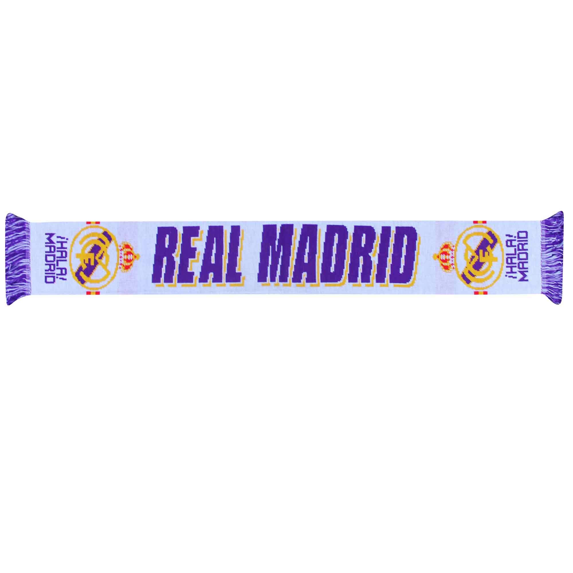 Beyond Happy Hala Madrid Football Supporters Scarf - 100% Acrylic La Liga Spain Madrid Crest - Santiago Bernabeu (White)