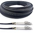Elfcam® - 100m/328ft Outdoor and Indoor Shielded Armored Fiber Optic Cable LC/UPC to LC/UPC OM3 Multimode Duplex 50/125μm LSZH, Black (100M)