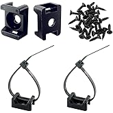 HS Saddle Type Cable Zip Tie Mounts Base Kit with Screw Hole,Set Strong 6 Inch Nylon Cable Ties and Screws Each 100 PCS,Wire Clips Anchor Management Fastener for Baseborad,Wall or Desk,Black