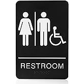 Bebarley Self-Stick ADA Braille Unisex Restroom Signs-Bathroom Signs with Double Sided 3M Tape for Office or Business Bathroo