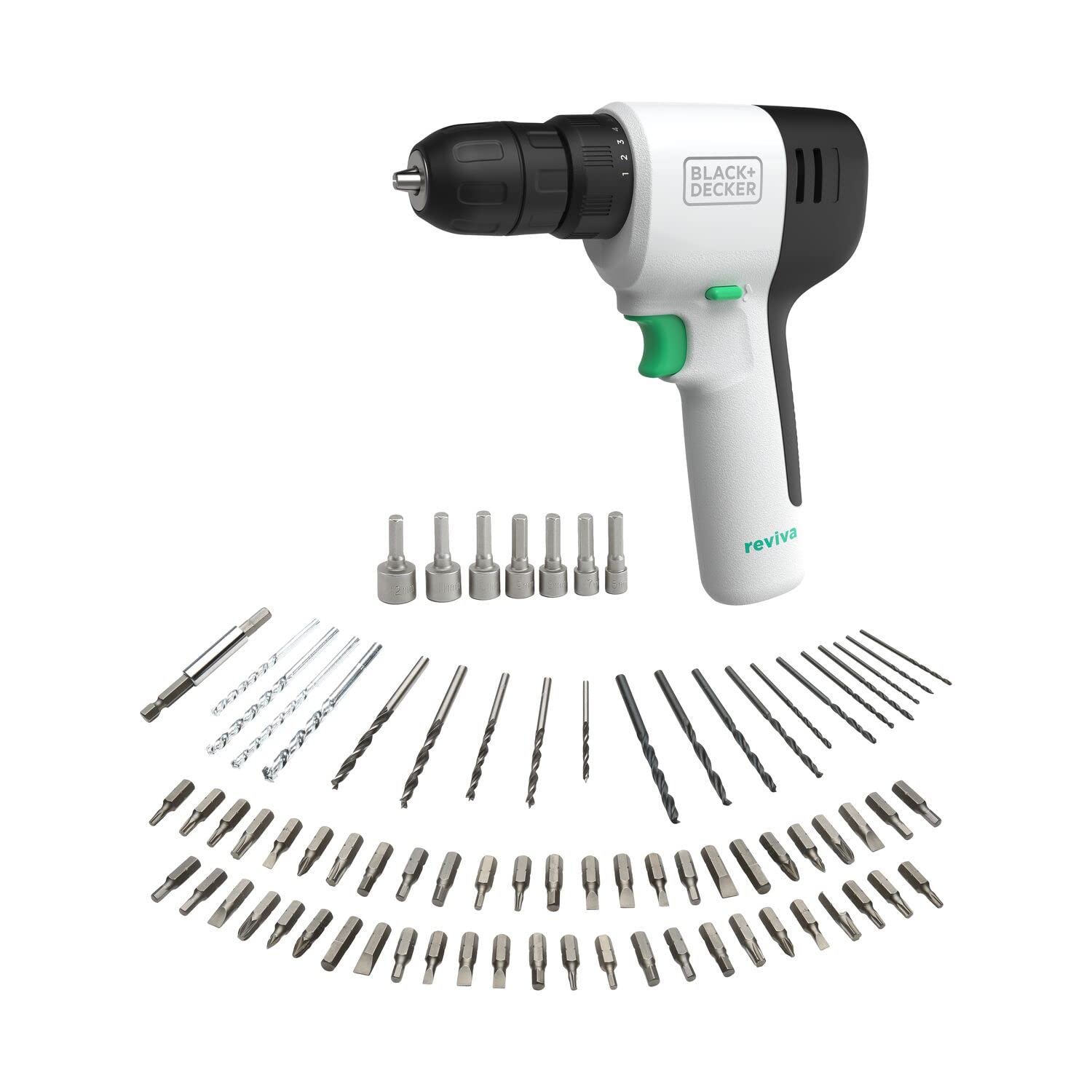 BLACK+DECKER Reviva Cordless Drill Kit 12V with 80 PC Accessories REVDD12A80-GB