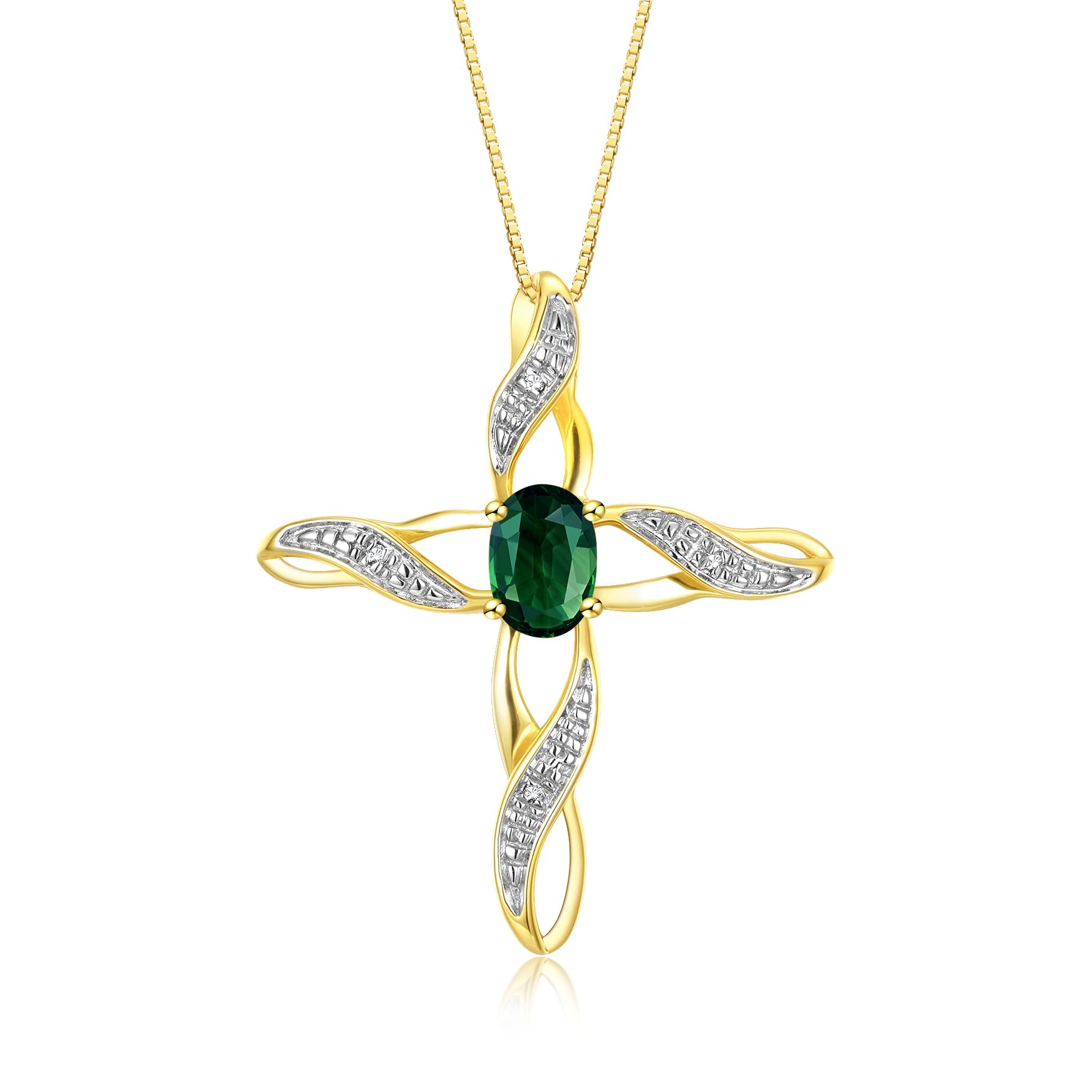 Rylos Cross Color Stone Necklace Green Sapphire & Diamond Pendant Necklace - September Birthstone*