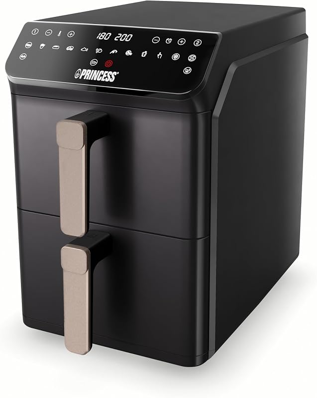 Fritadeira de ar empilhada, fritadeira dupla, 11,2 L, 3000 W, design vertical, função sincronizada, revestimento sem PFAS, preto, 01.182278.01.001