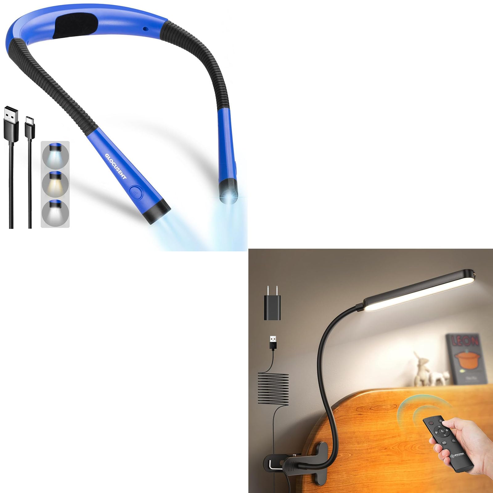 Glocusent Rechargeble Book Light, Bendable Neck Light, Book Light for Reading in Bed, Book Lovers Gifts
