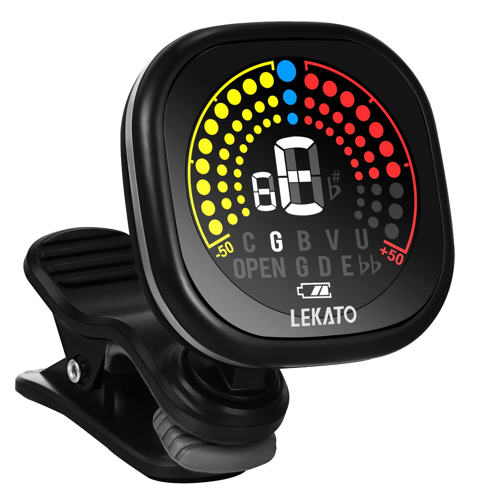 Guitar Tuner Rechargeable,LEKATO Clip-on Tuner with LCD Color Display, Chromatic Digital Tuner for Guitar, Bass,Violin, Ukulele & Chromatic Tuning Modes Upgrated Version (Rechargeable)