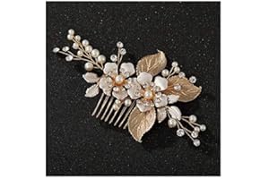 SWEETV Gold Wedding Hair Comb-Handmade Bridal Hair Clip Wedding Hair Accessories for Women