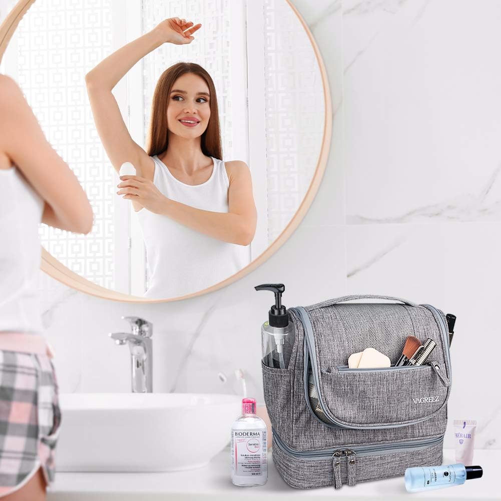 Toiletry Bag, VAGREEZ Upgraded Hanging Travel Toiletry Organizer Kit with Heavy-duty Zippers Waterproof Comestic Bag Dop Kit for Men or Women (Grey): Clothing