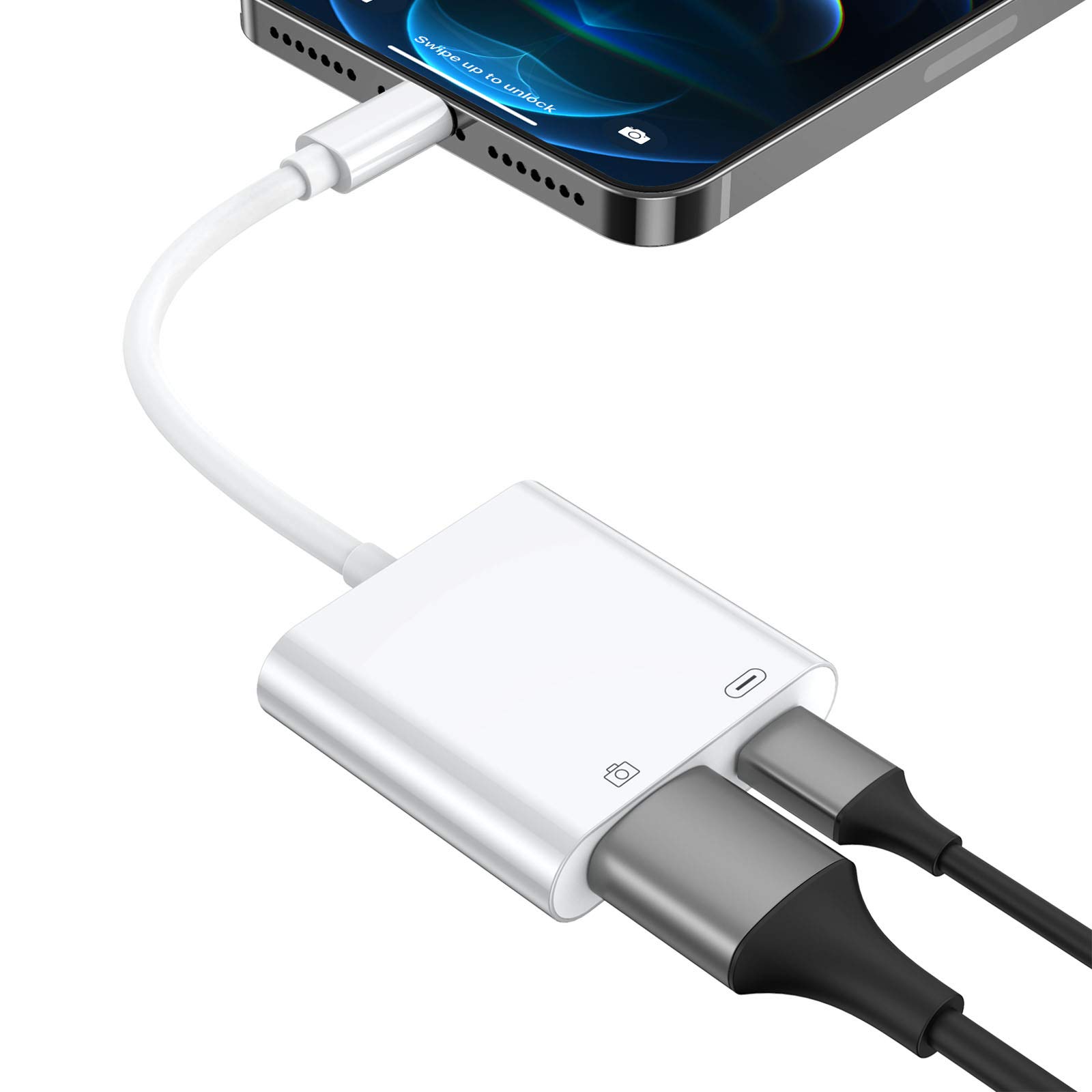 USB 3 Camera Adapter, Lightening USB 3 Camera Adapter USB 3.0 Female OTG,USB Camera Adapter to Lightening with USB interface Data, No App Required (White)