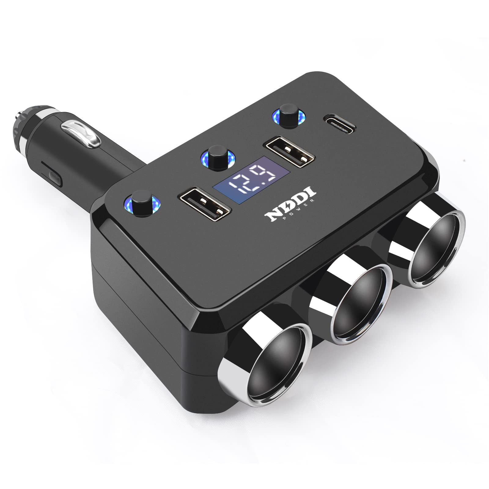 Photo 1 of NDDI POWER Cigarette Lighter Splitter, 12V/24V Vehicles Adapter Charger with QC 3.0A Dual USB and PD Type-C, Cigarette Lighter Adapter with LED Voltage Display and Independent Switch