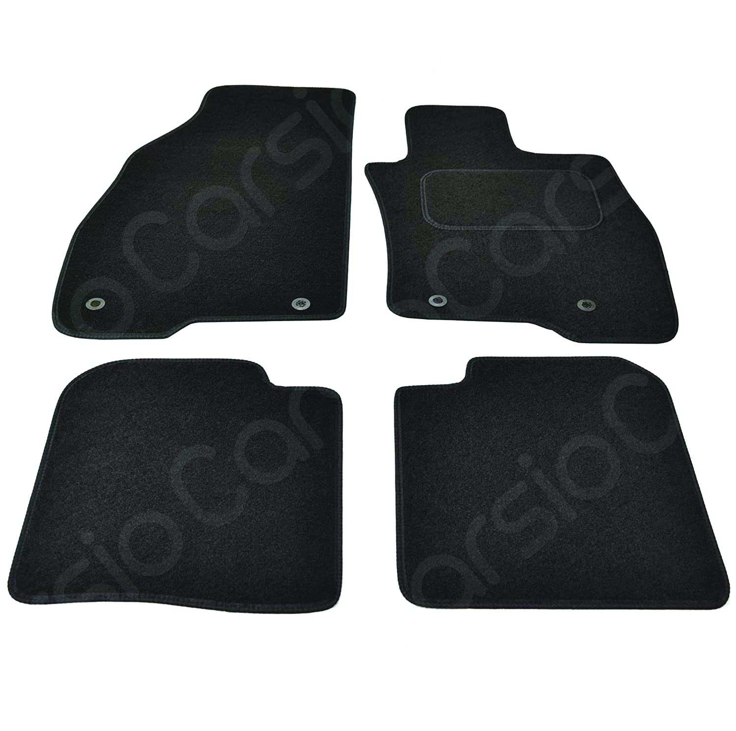 Carsio Carpet Car Mats For Alfa Romeo Mito 2008 Onwards 4 Piece Set with 4 Round Clips Tailored Fit Floor Mat Complete Accessory Black Custom Fitted - All Weather, Anti-Slip Backing & Black Trim