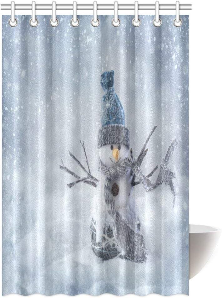 InterestPrint Christmas Shower Curtain Set Smiling Snowman Standing in The Snow Fabric Bathroom Shower Curtain 48 X 72 Inches B0773LTS2Z