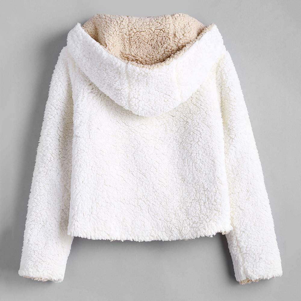 zaful hooded open front lamb wool coat