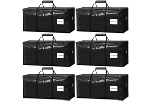 VISVEIL Extra Large Moving Bags 6 Pack with Comfort Grip Heavy Duty Storage Totes with Reinforced Zipper, Foldable Organization for College Dorm Clothes, Bedding, Packing Black