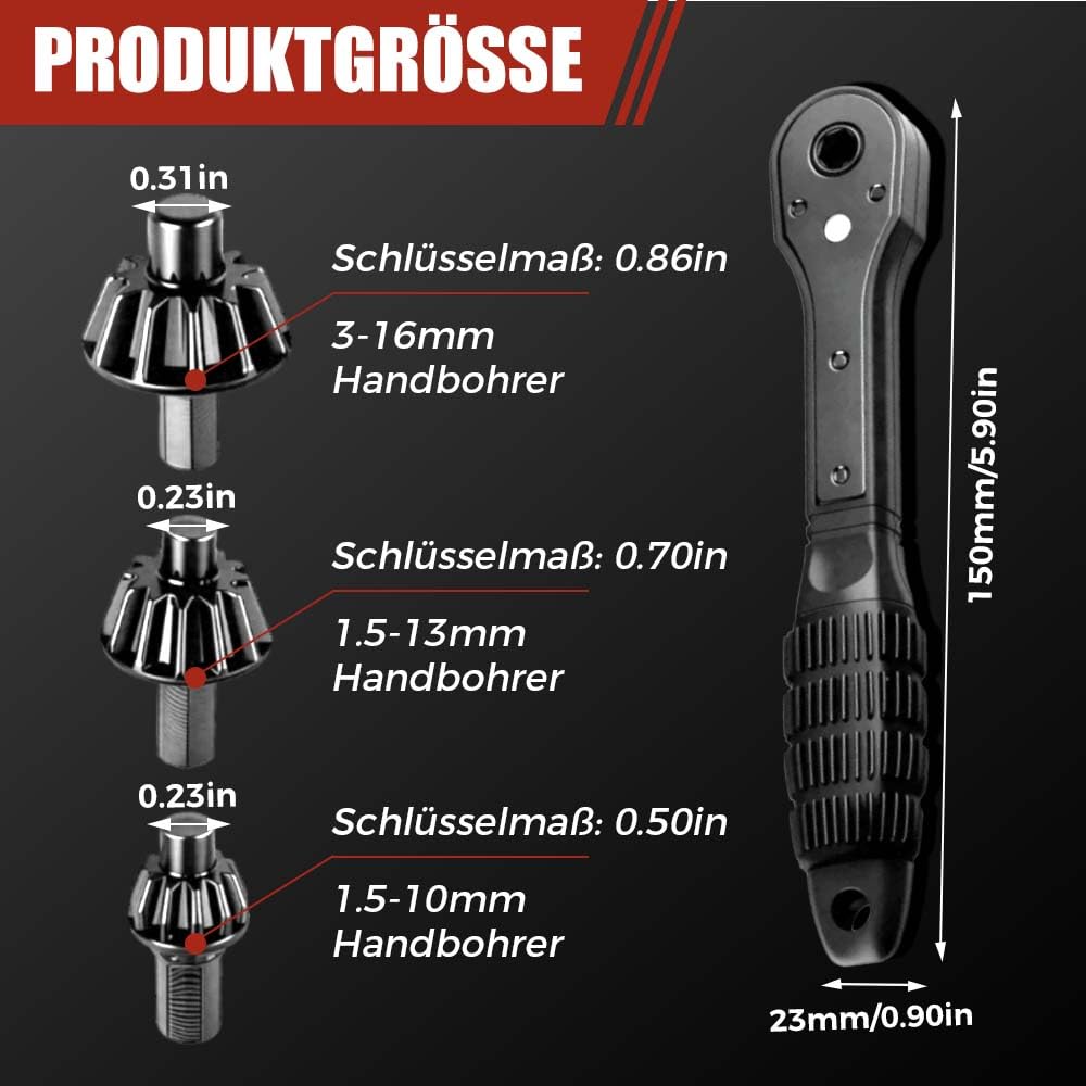 2 In 1 Ratsche, 12,7mm 17,5mm Doppelkopf Spannfutterschlüssel Ratschenschlüssel, Bohrfutterschlüssel Universal Bohrer Spannwerkzeug für Bohrhämmer, Schlagbohrmaschinen, Bohren Spannen (1Pcs) 6