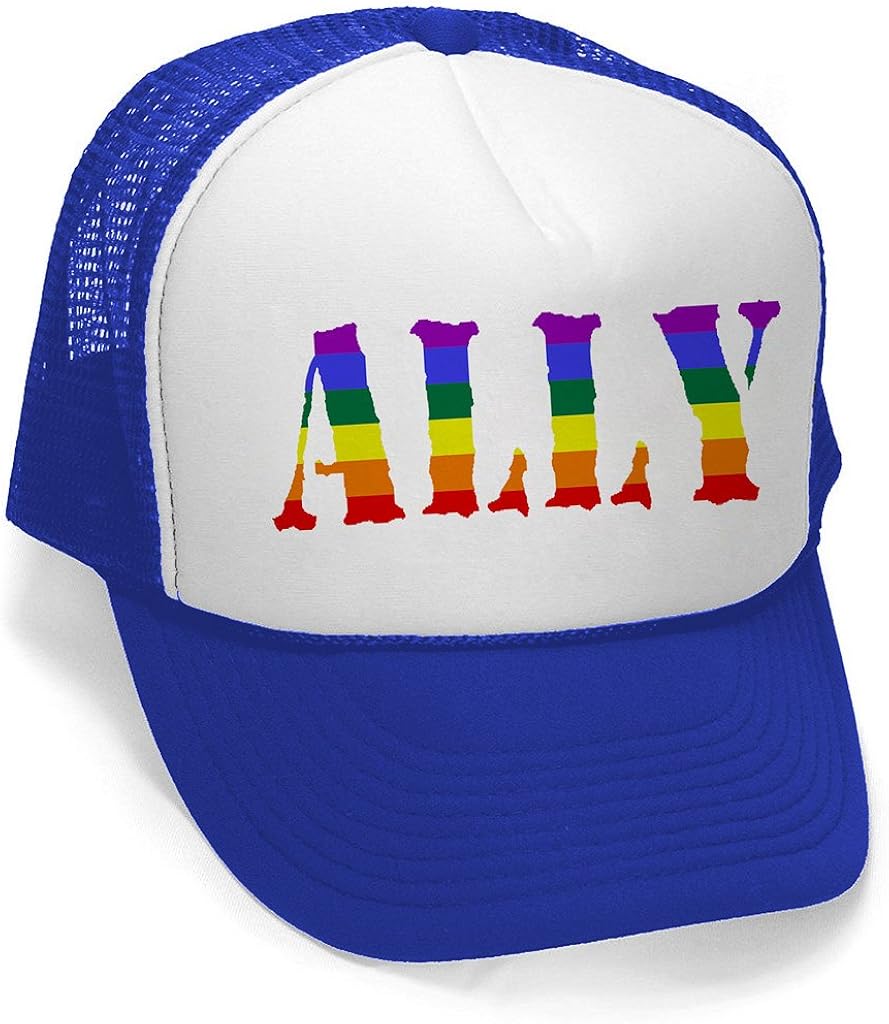 blue and white trucker hat