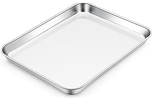 E-far Toaster Oven Tray, 10.5”x8.3” Stainless Steel Small Baking Cookie Sheet, Compact Non-Toxic Metal Baking Pan for Cake, H