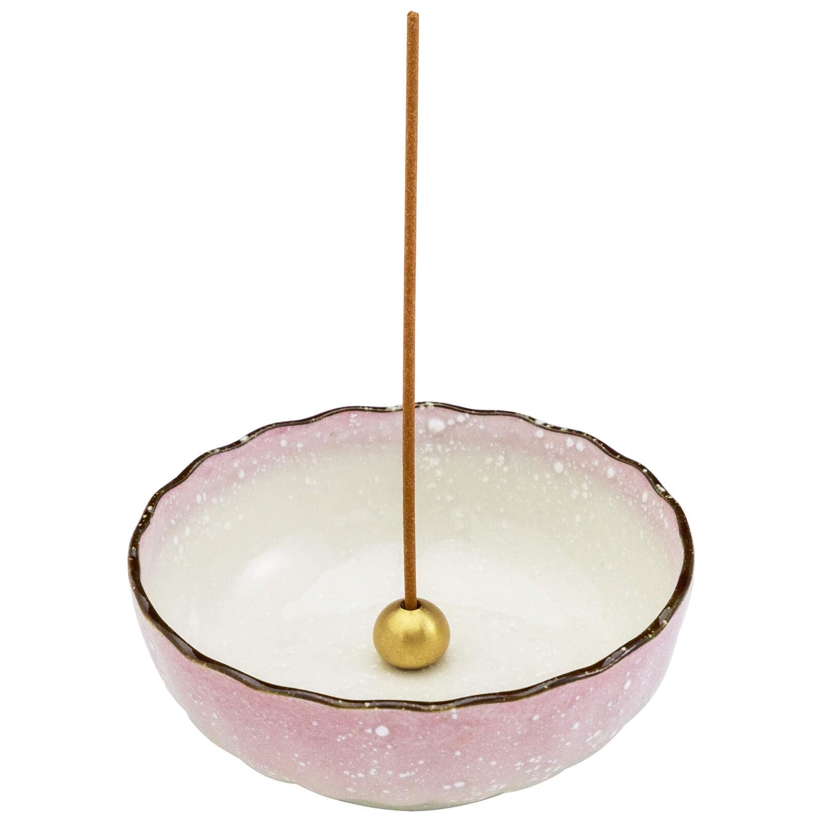 Asayu Japan Lotus Incense Holder for Sticks 4.1 inch (105mm), Traditional Made in Japan Ceramic Ash Catcher and Brass Incense Burner Set - Pastel Pink