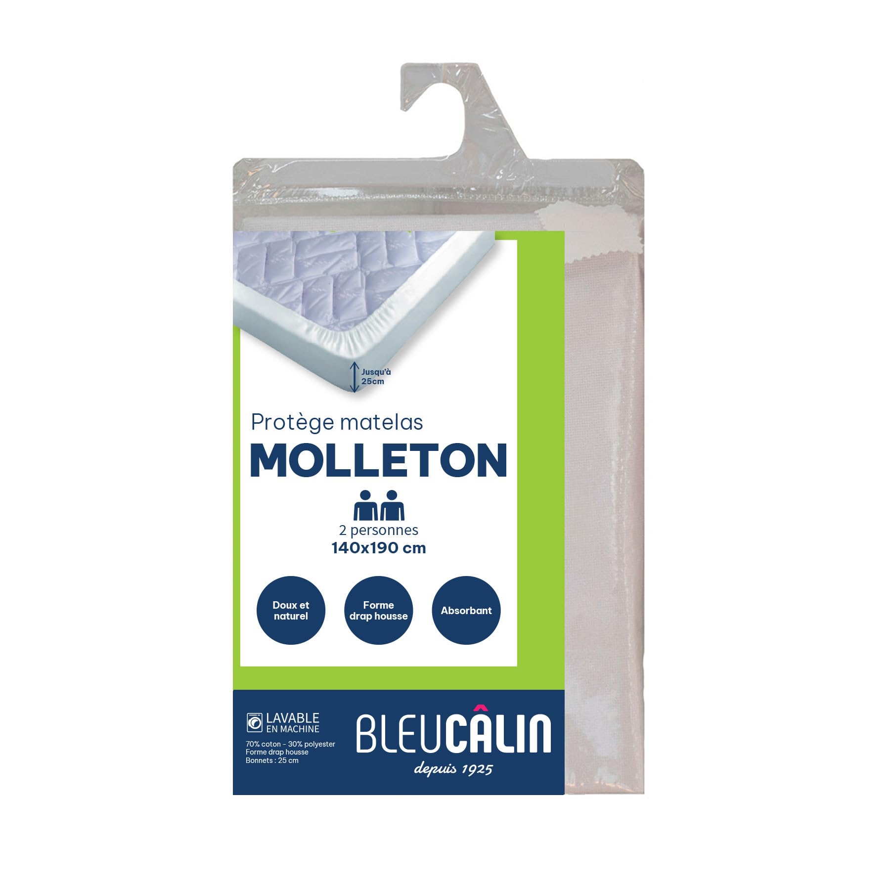 Bleu Câlin Flannelette Mattress Protector 100% Cotton Fitted Sheet PL Lea, 140 x 190 cm