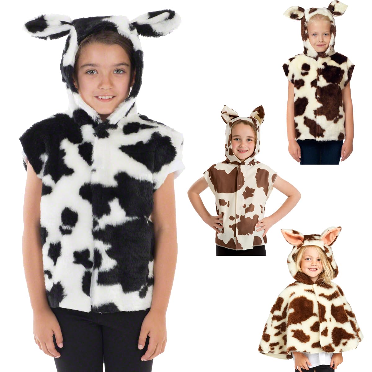 Charlie Crow Black & White Fur Cow costume for kids one size 3-8 Years.
