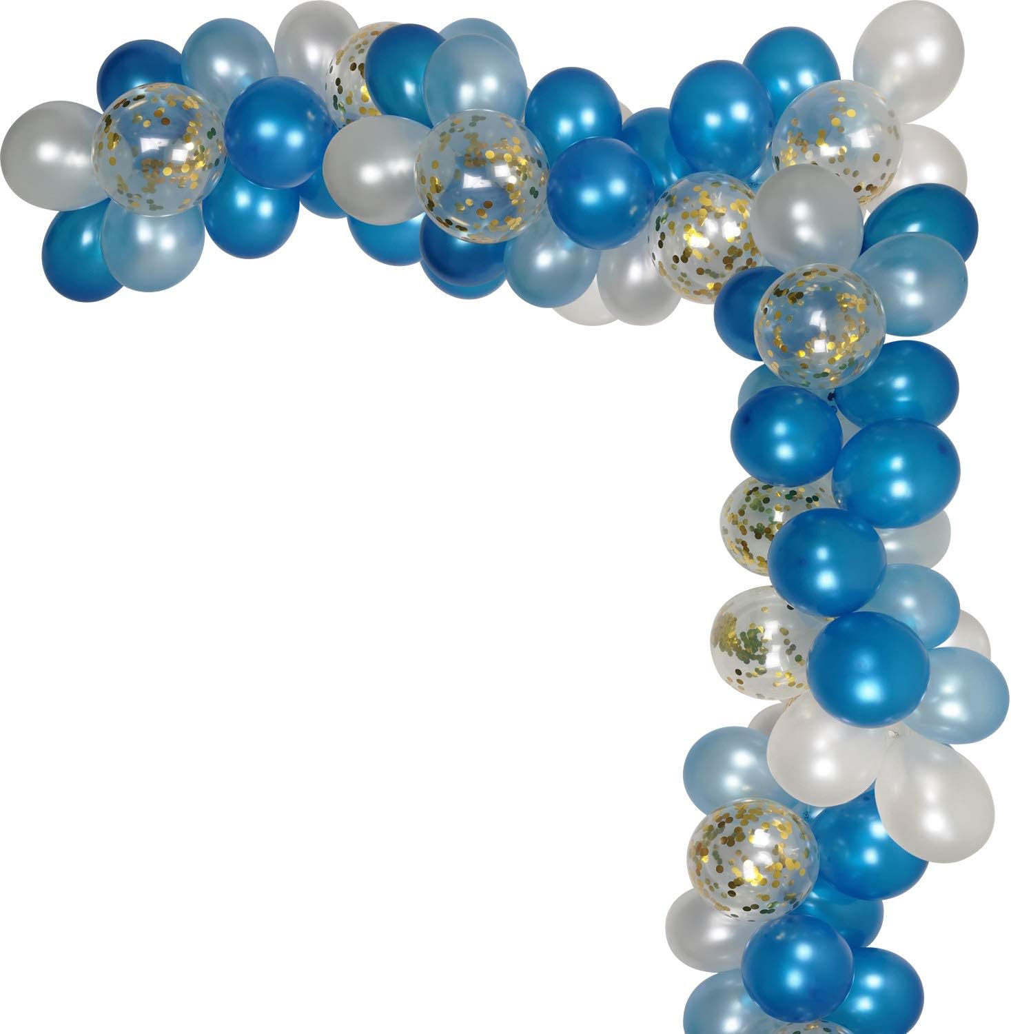 100PCS White Dark Blue Light Blue and Gold Confetti Balloons Arch and Garland, Ocean Theme Baby Shower Party Decorations 12" Latex Helium Balloons for Carnival Birthday Bachelorette Party Supplies