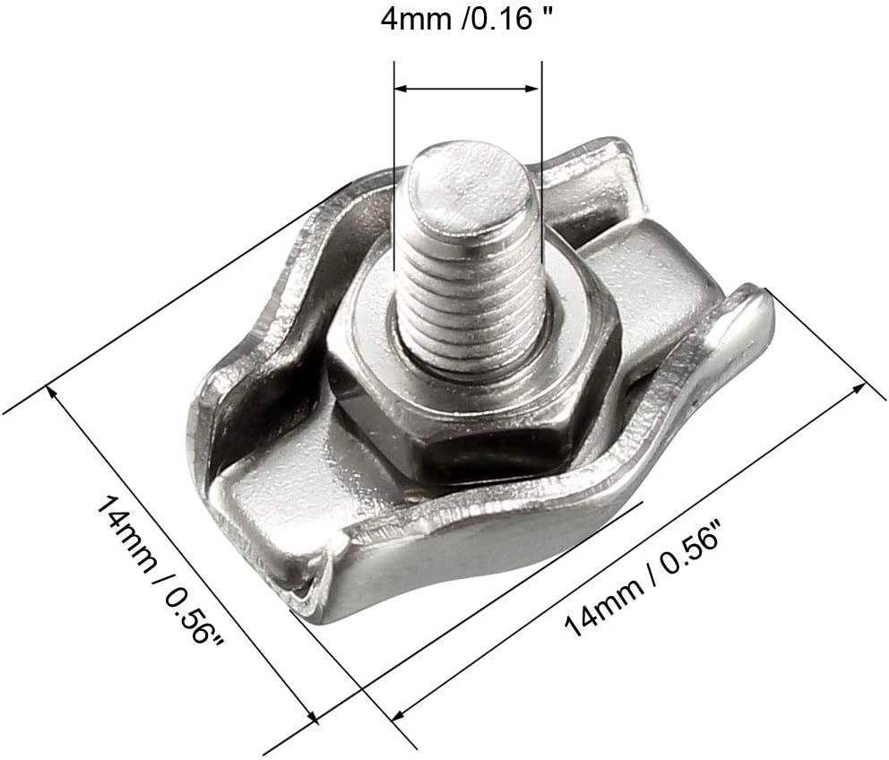 sourcing map 5 Pcs 304 Stainless Steel Single Wire Rope Clip Cable Clamp for 1mm-1.5mm Rope, 5pcs-1mm-1.5mm - Image 3