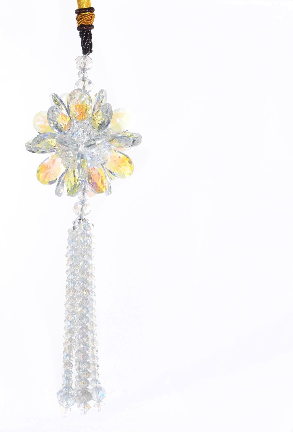 Tooban Car Ornament Crystal Flower with Beads Hanging Car Rear View Accessories White