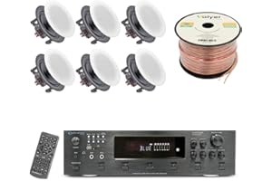 Vaiyer Home Theater System Kit, 6-Channel 6000 Watts Bluetooth Amplifier with 6.50" 6 QTY of 200 W Each Frameless in-Ceiling Speakers & 16AWG 250 ft. Speaker Wire Perfect for Home, Office, Restaurants