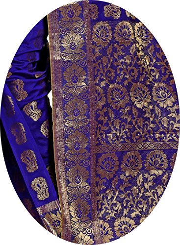 Blue Colour Banarasi Saree With Unstitched Blouse Piece, Free Size. - Image 3