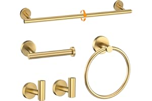 Brushed Gold Towel Bar Set 5 Pieces Round Bathroom Hardware Set Includes 23.6in Towel Bar Towel Ring Toilet Paper Holder Towe