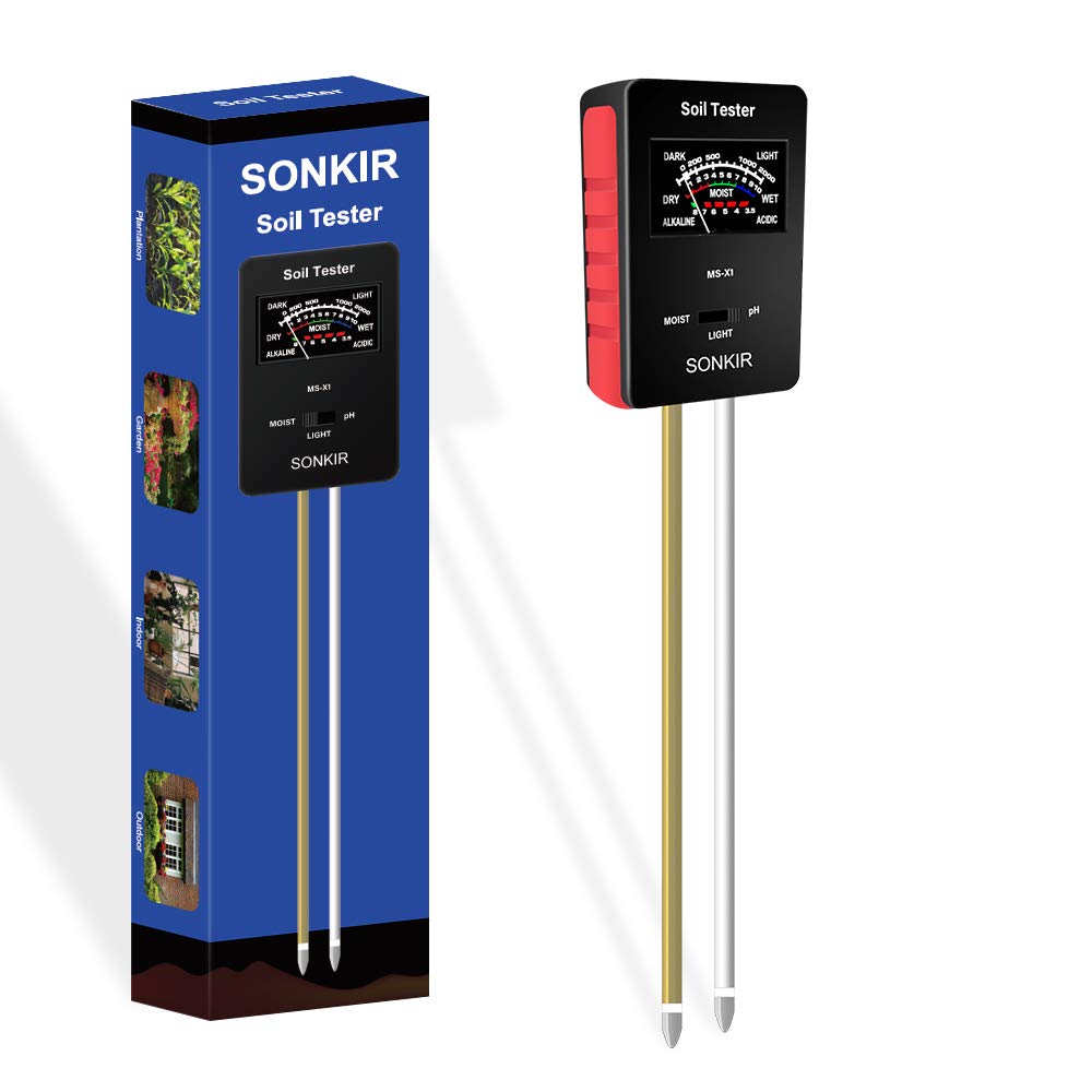 Sonkir Soil pH Meter, MSX1 Upgraded 3in1 Moisture/Light/pH black