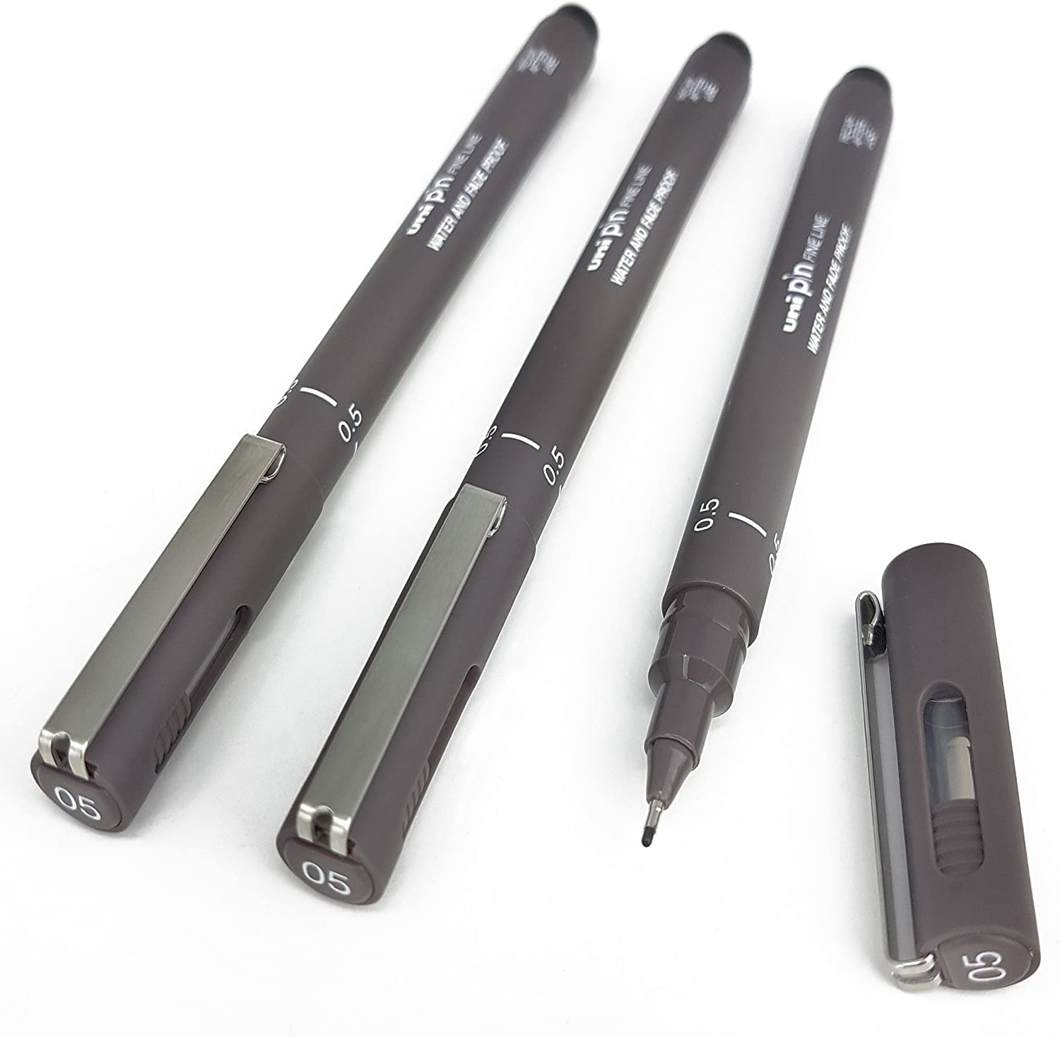 Uni Pin Fineliner Drawing Pen - Dark Grey Tone - 0.5mm - Pack of 3