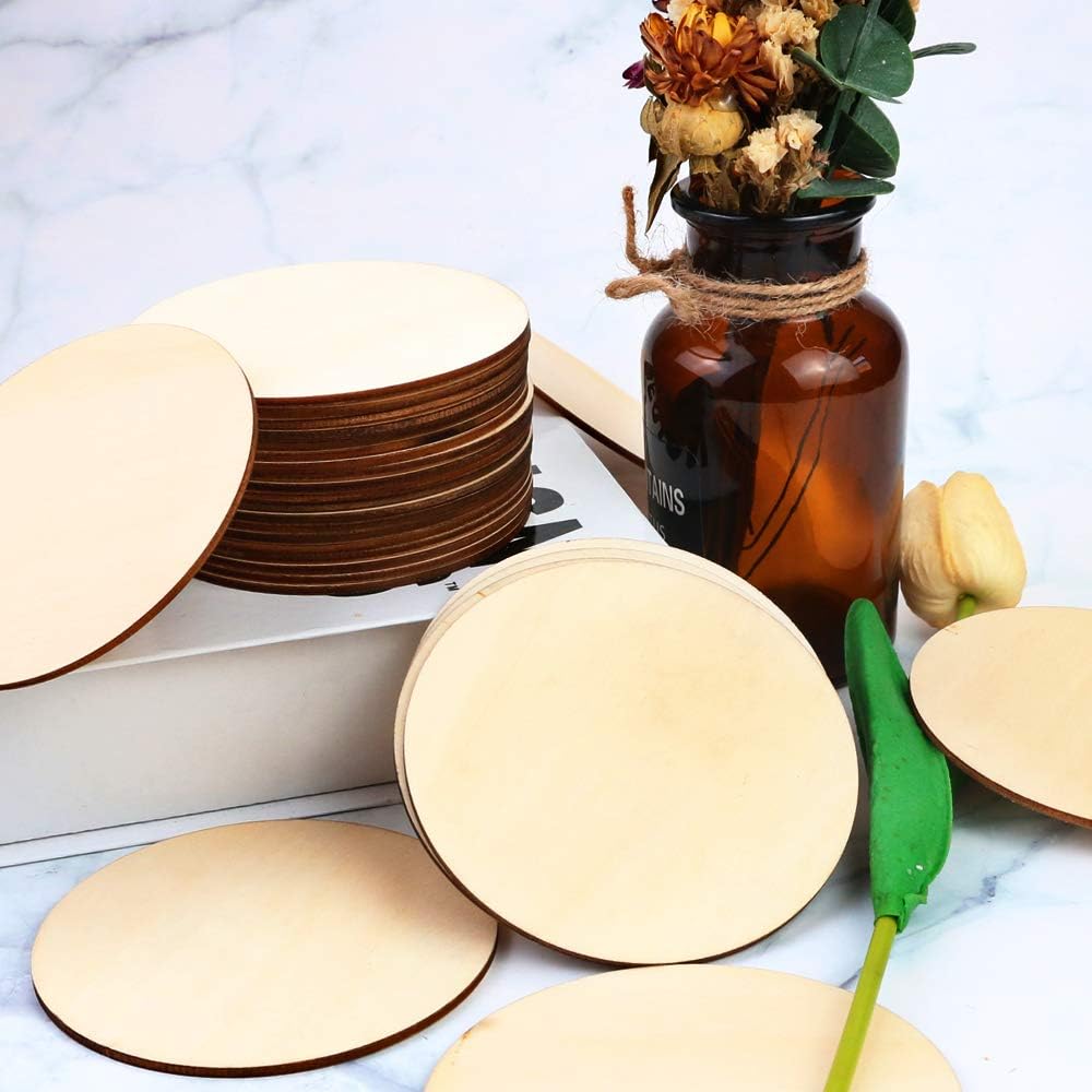 SKPPC 80 Pieces 4 Inch Unfinished Wood Circles Rounds Wooden Cutouts for Crafts, Door Design, Christmas Decorations, Coasters and DIY Home Decor : Kitchen & Dining