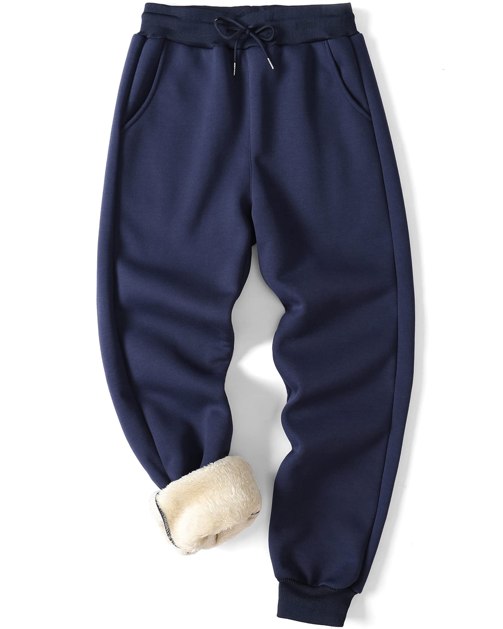 MACHLAB Men's Thermal Thick Warm Joggers Pants Sherpa Lined Track Pants Active Sweatpants Navy# CK907 XL Image