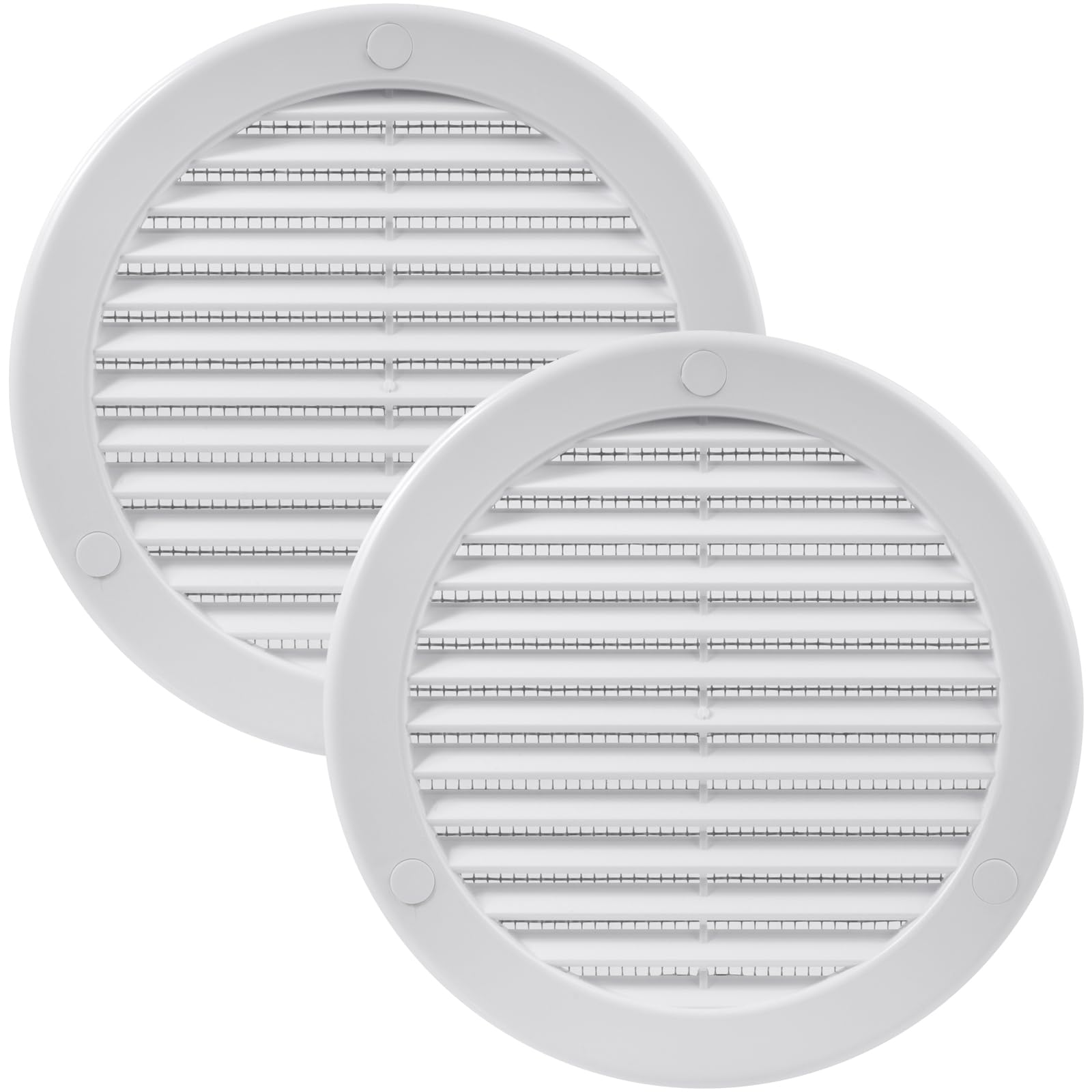 Vent Systems 125 mm / 5" Inch (Opening Dimensions) - Pack of 2 - White Soffit Vent Cover - Plastic Round Air Vent Grille - Built-in Mesh Screen - HVAC Register Louver for Bathroom, Home, Kitchen