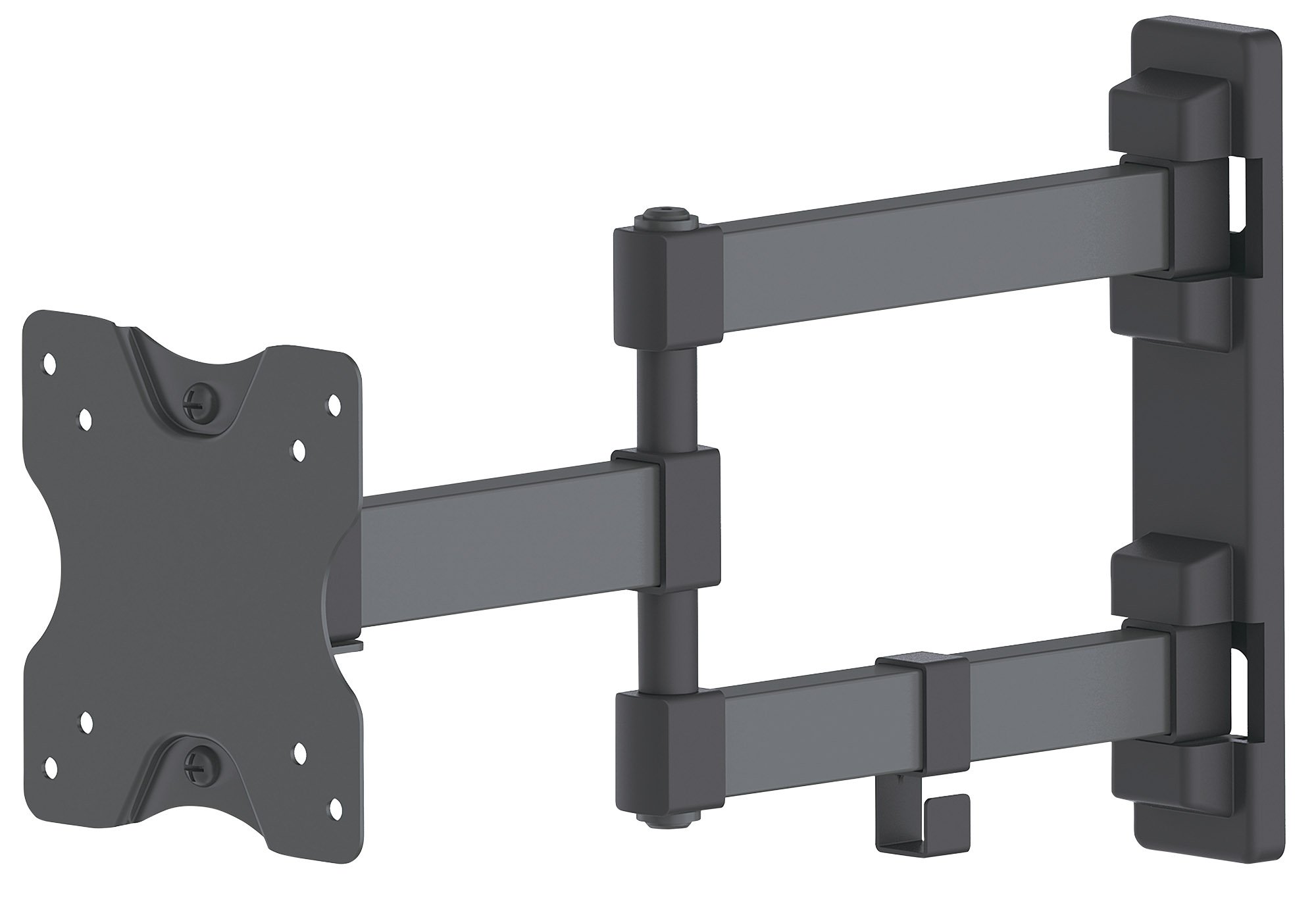 Manhattan TV & Monitor Mount, Wall, Full Motion, 1 screen, Screen Sizes: 13-27", Black, VESA 75x75 to 100x100mm, 20kg, Tilt & Swivel with 3 Pivots, Lifetime Warranty