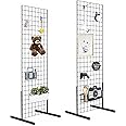 NEESEEYEE 2' x 6' Grid Wall Panel Floorstanding Display Fixture with Deluxe T-Style Base, Black. Two-Pack Combo.