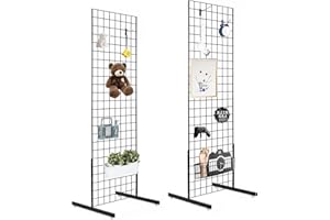 NEESEEYEE 2' x 6' Grid Wall Panel Floorstanding Display Fixture with Deluxe T-Style Base, Black. Two-Pack Combo.