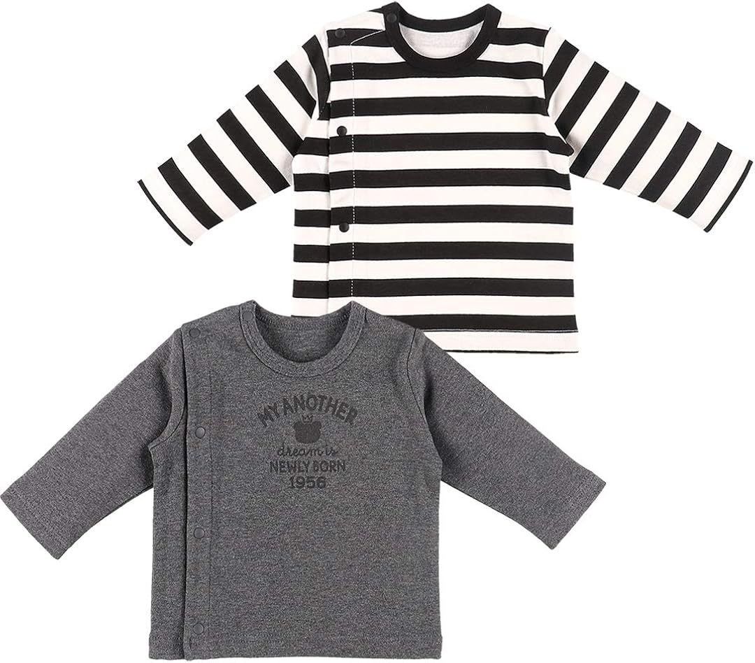Amazon Co Jp 西松屋 2枚組天竺長袖tシャツ ボーダー くま 新生児50 70cm 服 ファッション小物