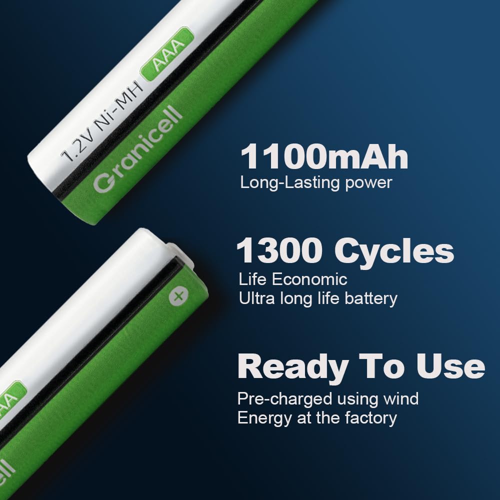 AAA Rechargeable Batteries 1100 mAh High Capacity 1300 Cycle,1.2V NiMH Low Self Discharge Triple AAA Battery,16 Pack