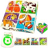 Quokka Wooden Blocks Puzzles for Babies and Toddlers 1 2 3 Year Olds | 24 Educational Images for Kids Ages 1-3 Crafted on Wood | Preschool Learning Toys for Boys and Girl | 16 Big Blocks for Games