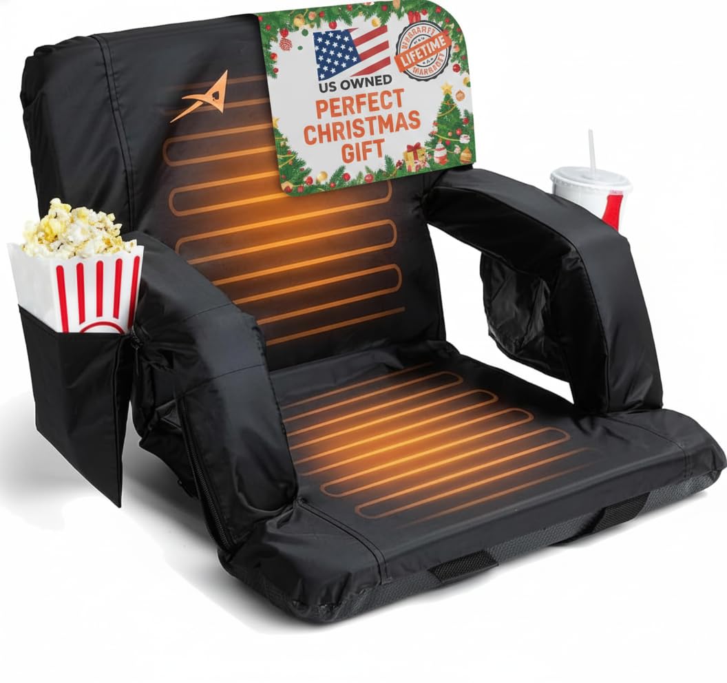 ACELETIQS Heated Stadium Seats for Bleachers with Back Support - Upgraded Model and Extra Heat - Upgraded 3 Levels of Heat - Foldable Chair - Cushioned, 4 Pockets (20" Double Heated) Image