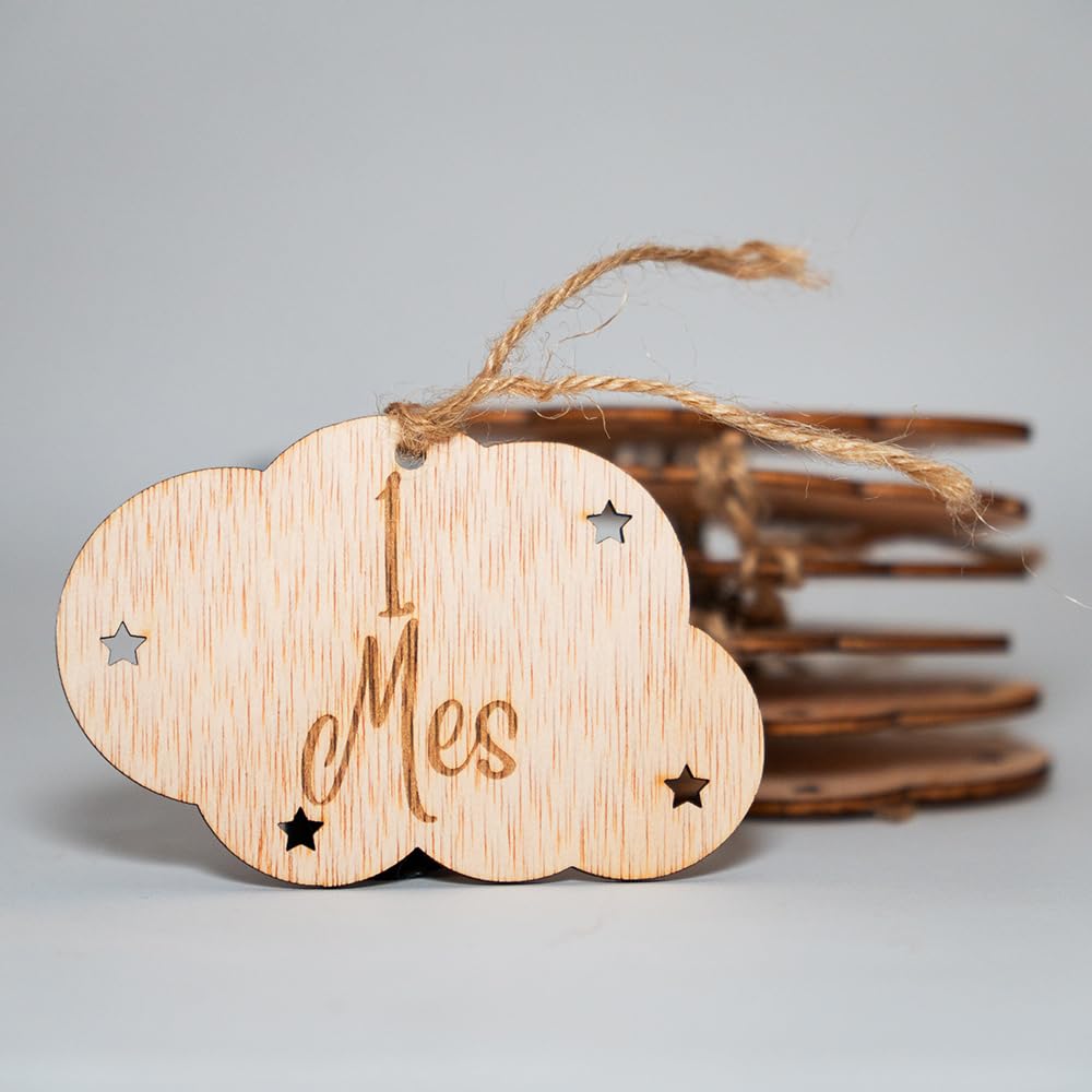 B.BachVibes - Placas de Cumplemes de Bebé de Madera – Set de 14 Discos Mensuales – Ideal para Fotos de Recién Nacidos y Regalo de Baby Shower (Spanish)