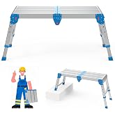 Loyoda Folding Work Platform, 500 lbs Capacity, One-Touch Fold, Larger Blue | Adjustable Height Step Stool, 4 Levels 14-20 in, Non-Slip for RV Cleaning, Home Painting, Reaching High Places