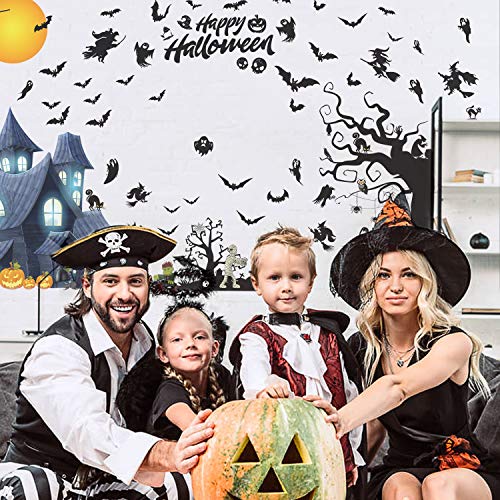 Jeicy 57"x98" Happy Halloween Wall Decals Pumpkins Spooky Cemetery Witch and Bats Tomb Wall Stickers for Halloween Decoration Super Size