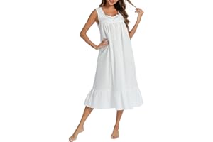 AVIIER 100% Cotton Nightgowns for Women Sleeveless Sleep Dress Ladies Gowns Sleepwear with Pockets