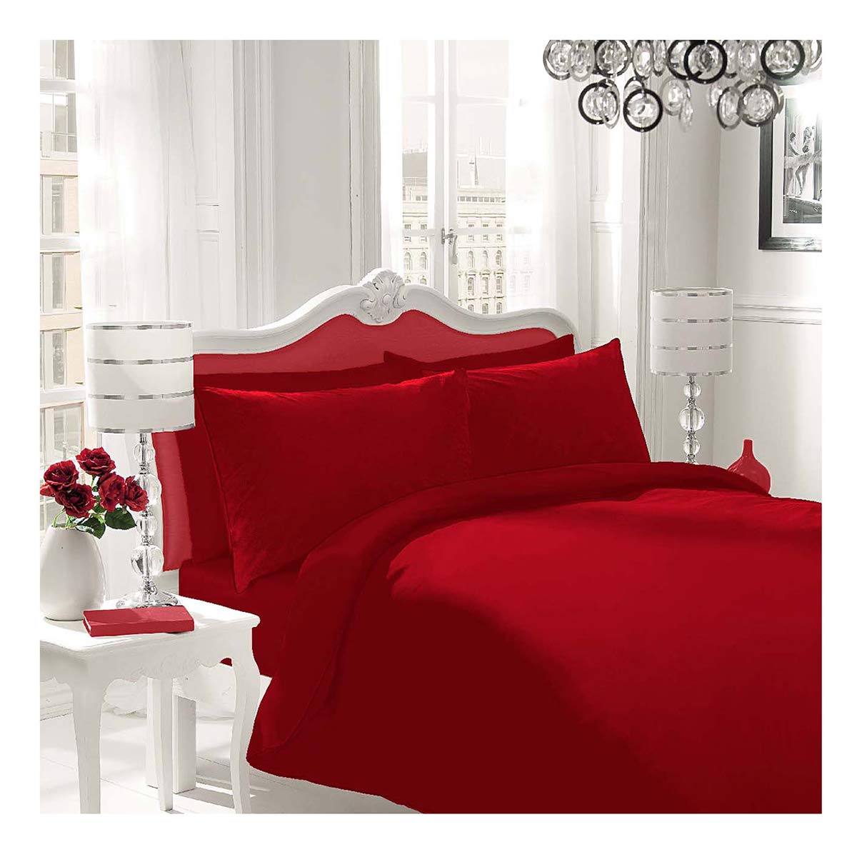 Gaveno Cavailia Luxury Brushed 100% Cotton Plain Dyed Flannel Duvet Set, [ King - Red ]