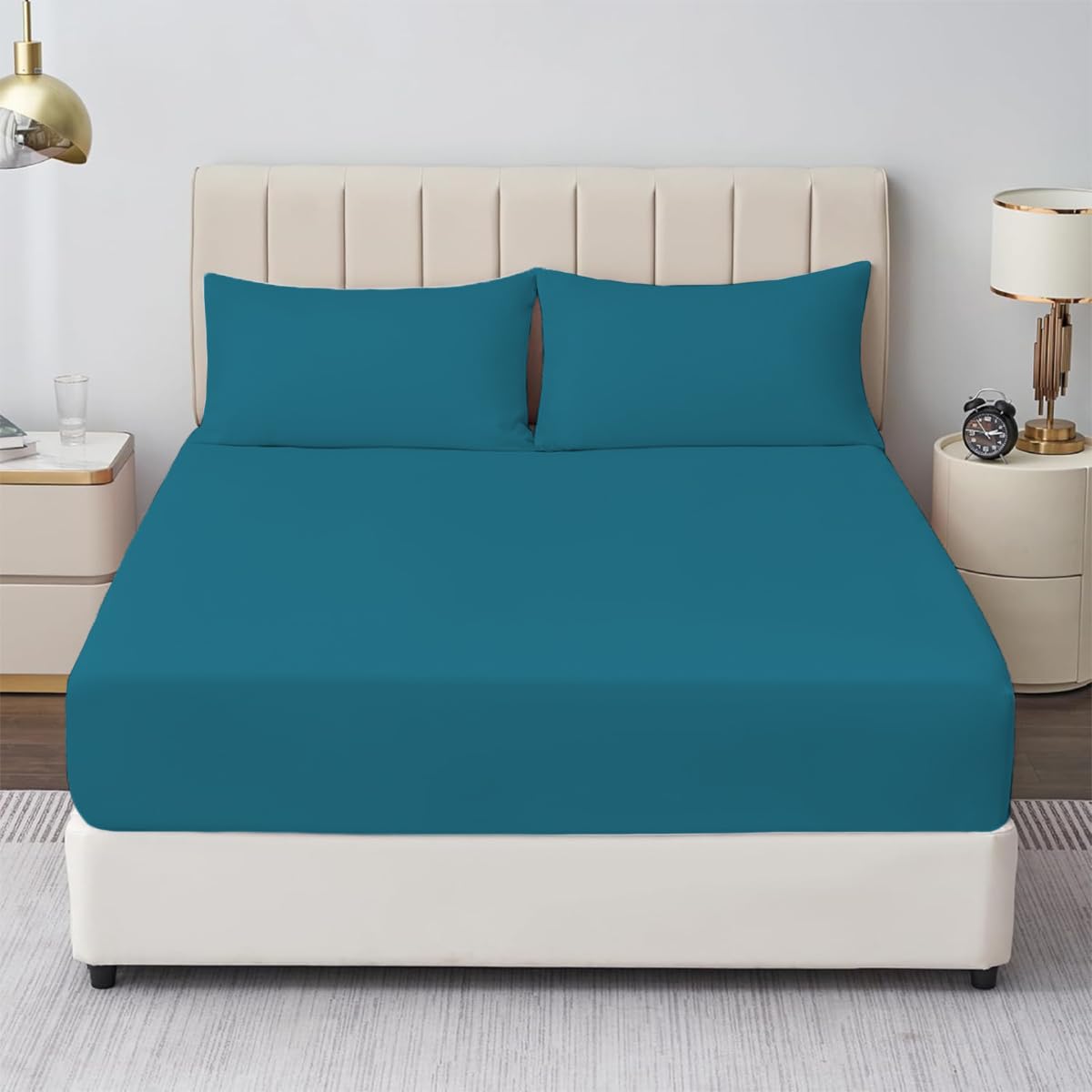 Rohi® Super King Fitted Sheet with Two Pillowcases – 25cm Depth – Pure Polycotton Plain Bedding (Super King Fitted Sheet & Pillowcases, Teal)