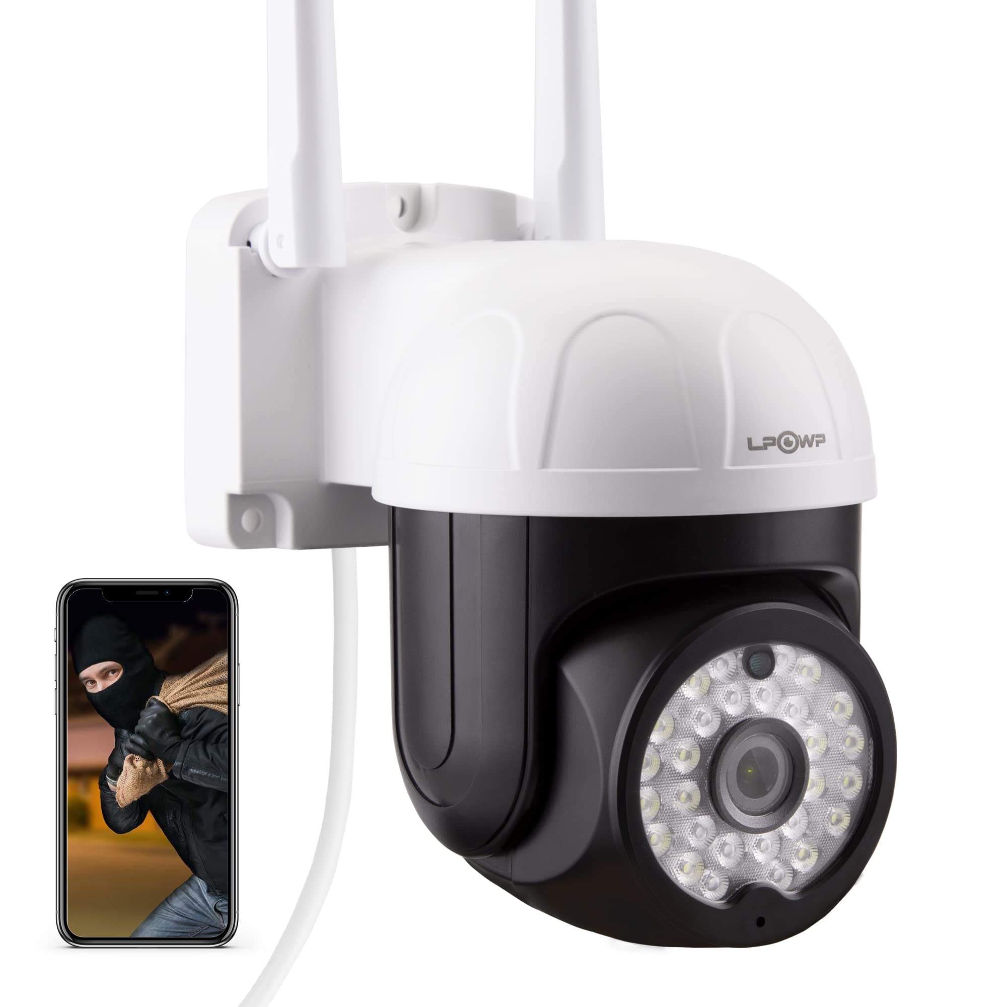 LPOWP 3MP Security Camera Outdoor - 2.4GHz WiFi Camera CCTV Camera with 100Ft Night Vision, Pan/Tilt 360°view, Human Motion Detection, IP67 Waterproof, 2 Way Audio for Home Security