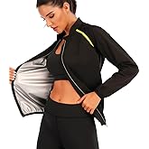 NINGMI Sauna Jackets for Women Long Sleeves Sweat Suit Weight Loss Shirt Zipper Workout Gym Exercise Body Shaper